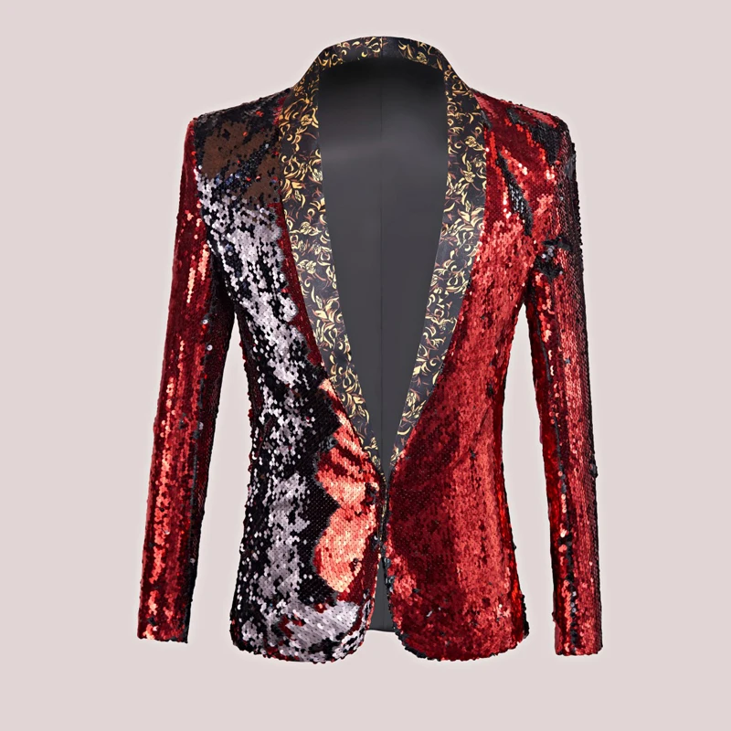 

Autumn and winter new men's two-color sequins slim suit stage costume nightclub bar DJ singer blazer performance clothing