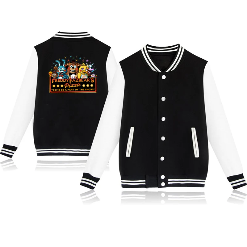 

Harajuku Baseball Uniform For Boys Girls Five Nights at Freddy Print Streetwear Jacket Coat Women Men Hip Hop Baseball Jacket
