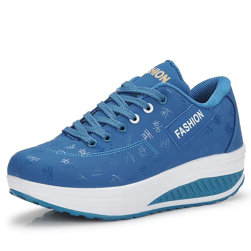 Большие размеры 35-42; женская Тонизирующая обувь на платформе; кроссовки для фитнеса и прогулок; спортивная обувь для танцев, визуально увеличивающая рост - Цвет: Синий