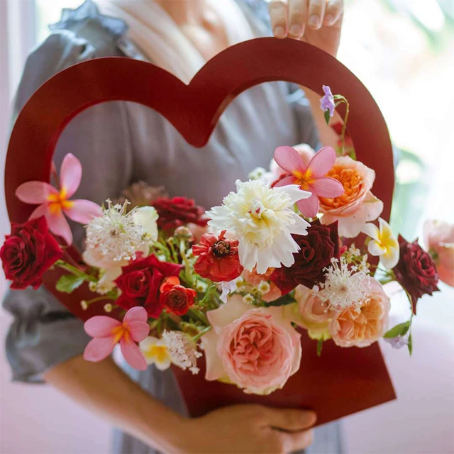 Colorful Floral Bouquet in a Heart Shaped Box