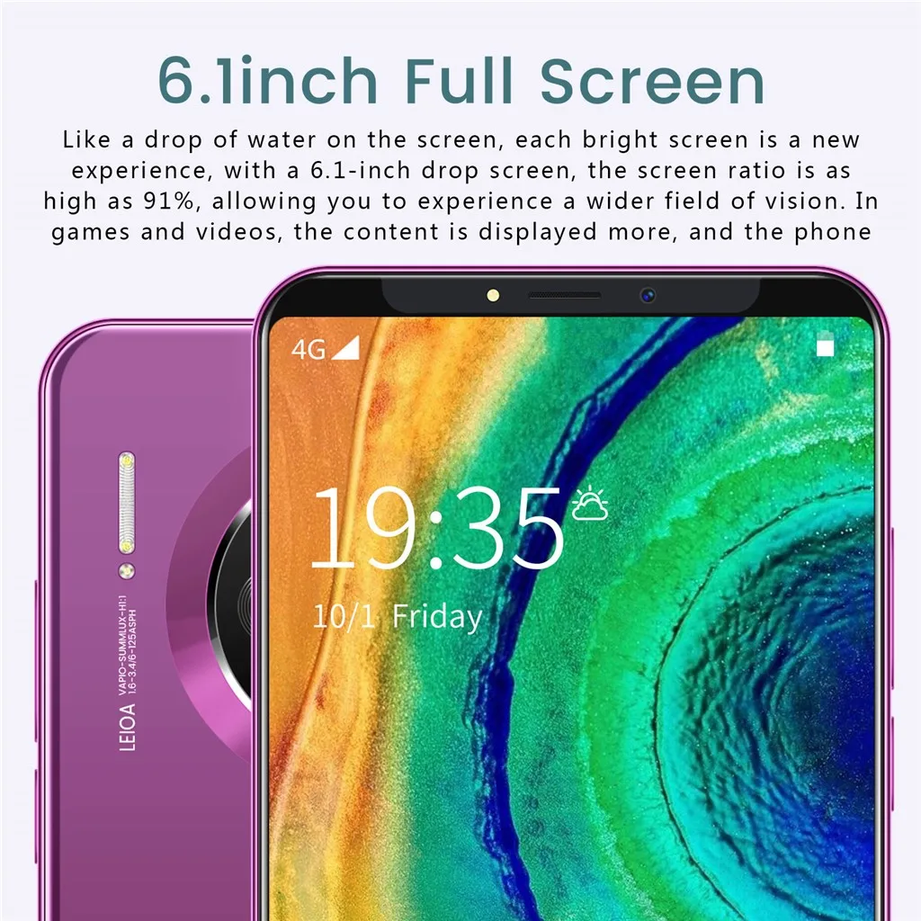Смартфон,, новинка, 10 ядер, 6,1 дюймов, смартфон на Android 9,1, 8 ПЗУ, 4G, вызов, HD камера, мобильный телефон, лучший подарок, лучший подарок