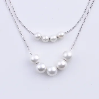 

Couple Big Shell White Pearl Necklace 925 Sterling Silver Necklaces For Women Double Silver Chains Pendants Fashion Jewelry