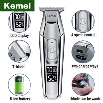 

Kemei professional hair clipper beard trimmer men's hair trimmer LCD digital display 0mm cordless haircut electric razor 3