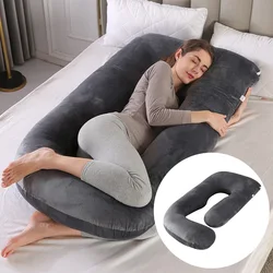 Oreiller de grossesse en forme de J, oreiller de maternité en velours doux pour femmes enceintes 