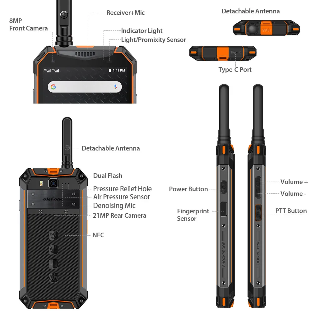 Рация Ulefone Armor 3WT повышенной яркости Android 9 0 6 ГБ 64 10300 мАч NFC 4G смартфон