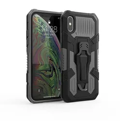 Rugged Hybrid Armor Magnetic Bracket Case with Belt Clip and Shockproof Cover - iPhone 12 Pro (GRAY)