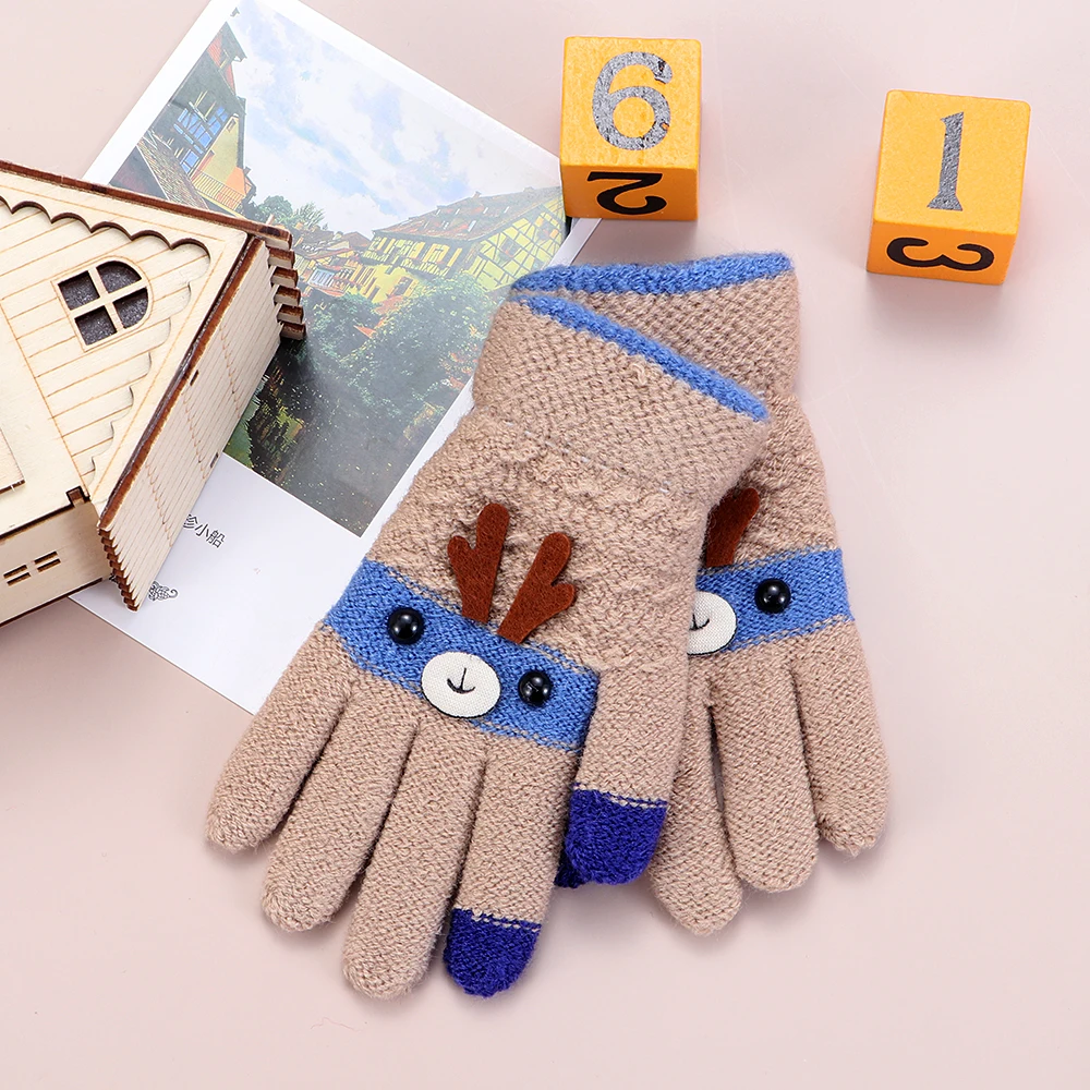 1 пара, милые детские перчатки с рисунками, зимние шерстяные вязаные варежки, толстые теплые детские перчатки, теплые перчатки для детей 3-8 лет
