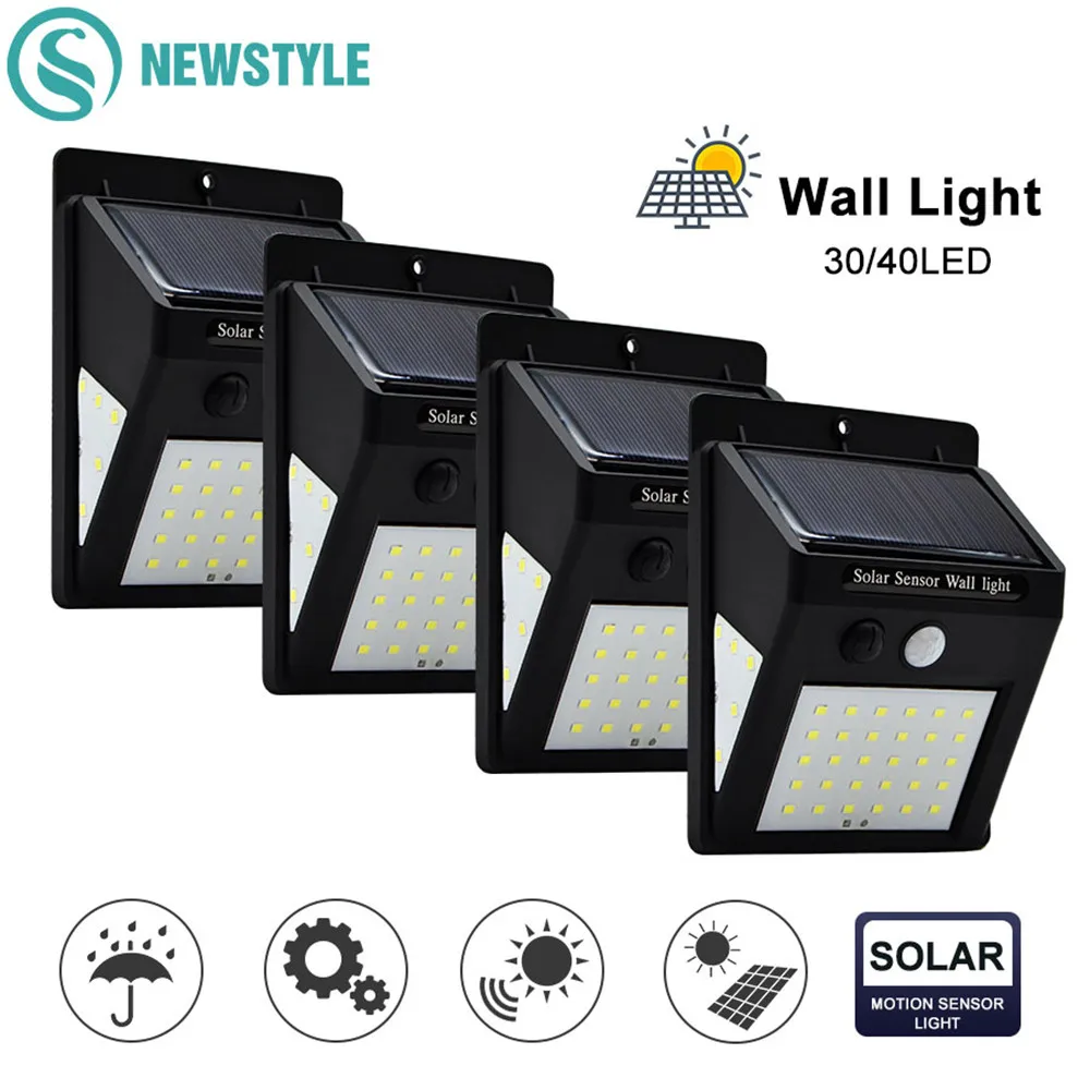 

40LED luz Solar Power Light PIR Motion Sensor Yard Wall Lamp Waterproof LED Path Luminous Powered Garden Outdoor 3 Sided Lamp