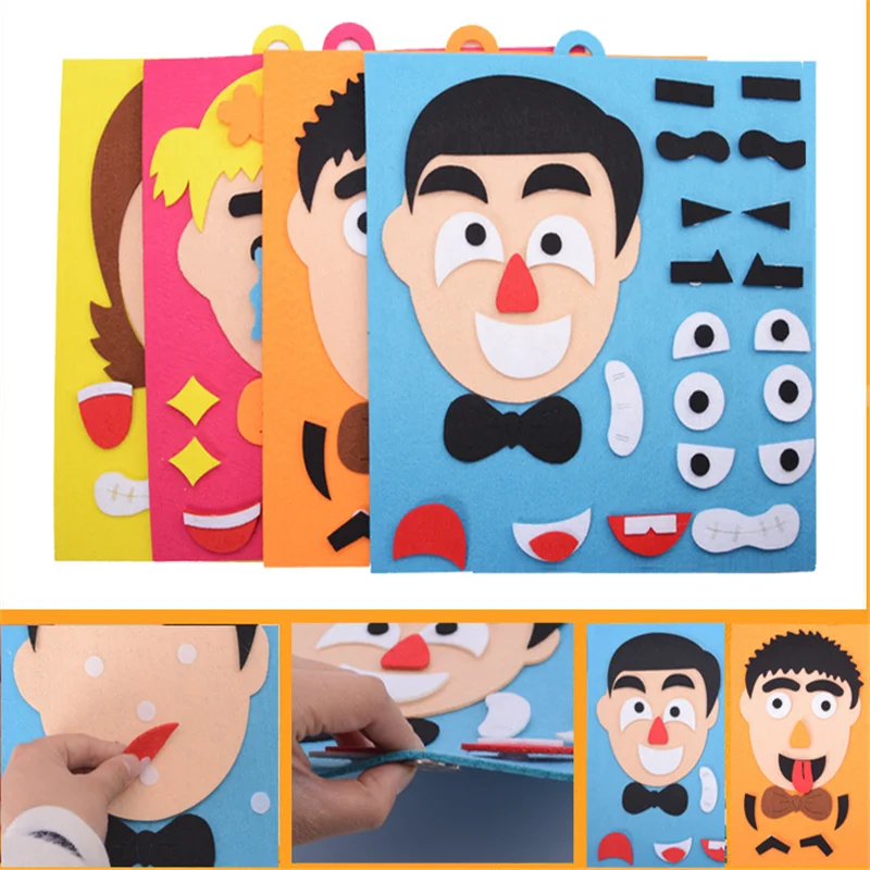 2019 Hot DIY Emotion Change Puzzle Toys Facial Expression Funny Humor Non-woven Children's Handmade Expressions Stickers | Игрушки и