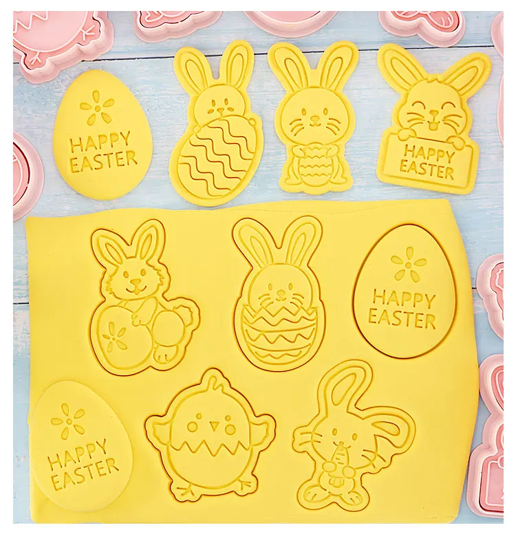Aofa 8 pièces/ensemble emporte-pièces de Pâques 3D gaufrage Cookie Stamper  moules à biscuits en plastique lapin lapin oeuf papillon fleur panier  timbres pour bricolage gâteau fournitures de cuisson 