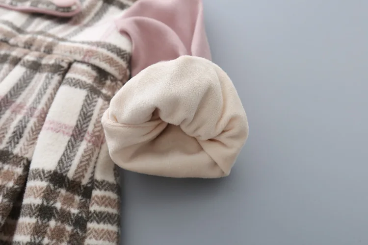 Winter Baby Girls Thick Stitching Dress Small Fragrance Long Sleeve Plaid Wool Lotus Leaf Collar Princess Dresses