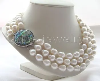 

3 Strands 17-19" 11*13 mm natural white baroque pearl necklace