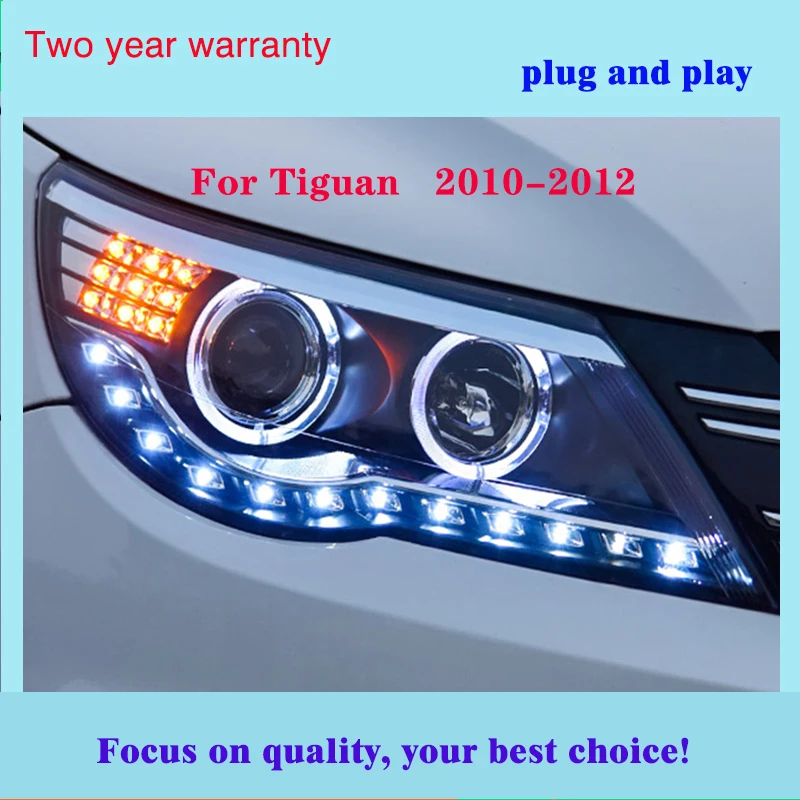 Автомобильный Стайлинг для VW Tiguan фары 2010-2012 Tiguan светодиодный фонарь светодиодный DRL Биксеноновые линзы фары дальнего ближнего света Ангел глаз