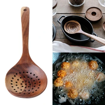 

Long Handled Strainer Spoon Wooden Skimmer Utensils Cooking Tools