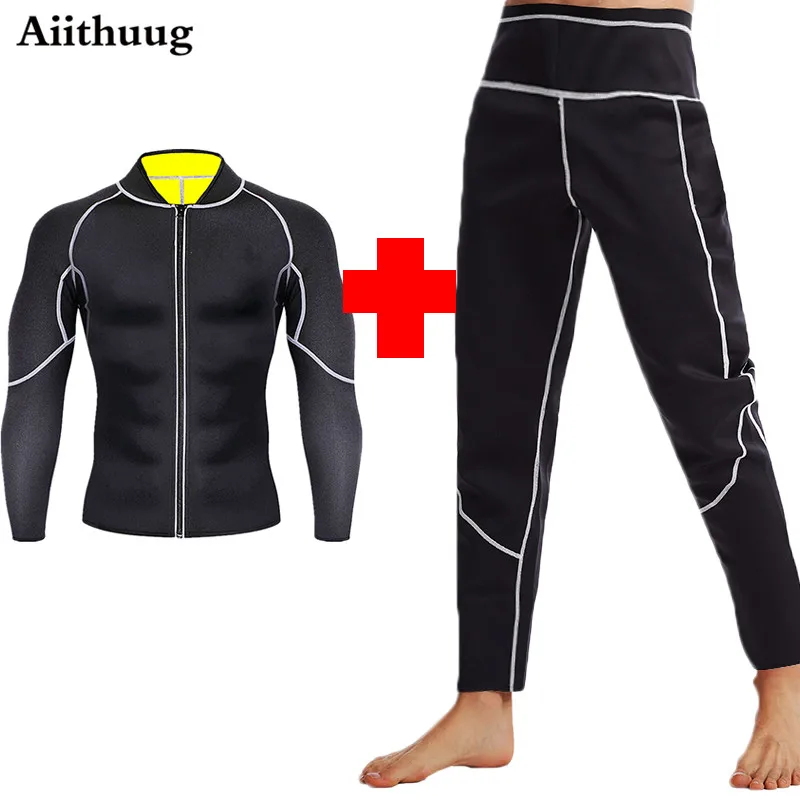 Aiithuug Slim Sets Sauna Suit for Men Sweat Jacket Long Sleeve Workout Sauna Shirts Zipper Neoprene Gym Slimming Top Body Shaper body shaper sweat sauna suit