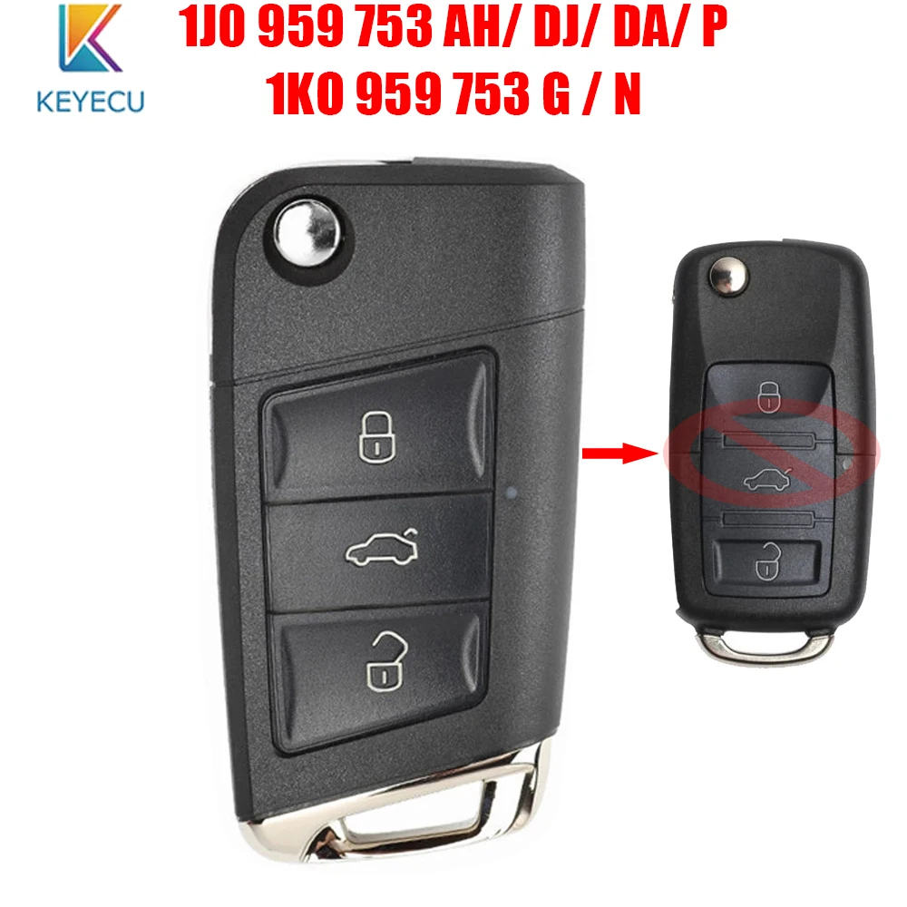 

Новый стильный дистанционный ключ Keyecu Golf 7, 3 кнопки для Volkswagen, Skoda, Seat 1J0 959 753 AH / DJ / DA / P, 1KO 959 753 G / N
