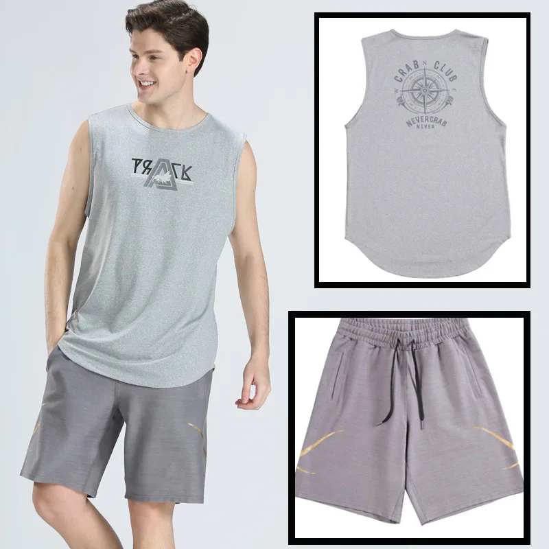 

Summer New Men's Vest Set Loose Large Size Sleeveless Printed Shorts Large Size Running Fitness Casual Wear Gym Suit Sportswear