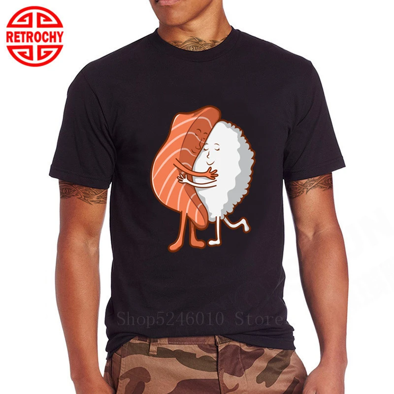 おかしい寿司サーモン酢飯抱擁 Tシャツ男性日本食品刺身デザインギフトアイデア Tシャツ漫画素敵なトップスブラック T シャツ T Shirts Aliexpress