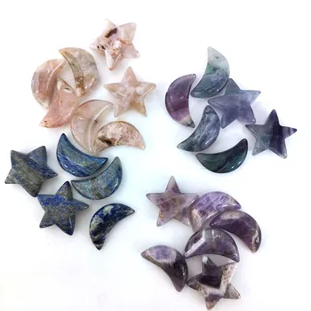 

Natural Crystal Moon And Star Stone Meditation Reiki Healing Gemstones Quartz Gift Art Collectible