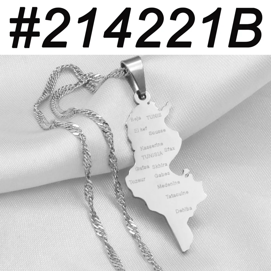 Anniyo Tunisie Map & Cities Name Pendant Necklace Chains Gold Color/Silver Color Tunisienne Jewelry Tunisia Women Girl #214321 silver cross chain Necklaces & Pendants