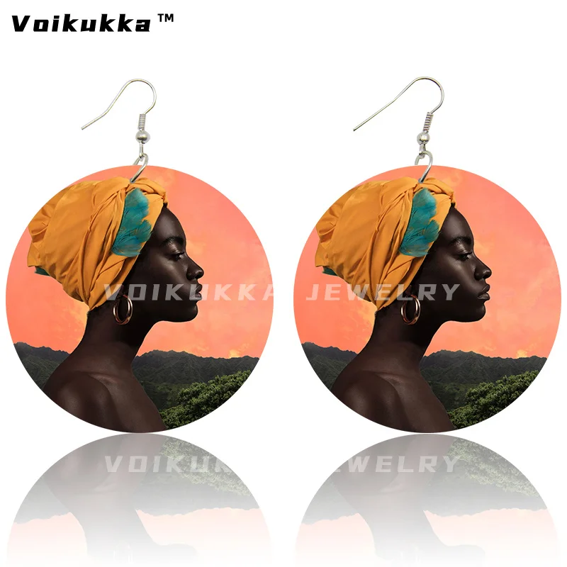 Voikukka Jewelry 6 Cm Circle African Women With Blue Hair Art Afro Girl Painting Wood Both Sides Printing Dangle Earrings 10 Voikukka Jewelry 6 Cm Circle African Women With Blue Hair Art Afro Girl Painting Wood Both Sides Printing Dangle Earrings