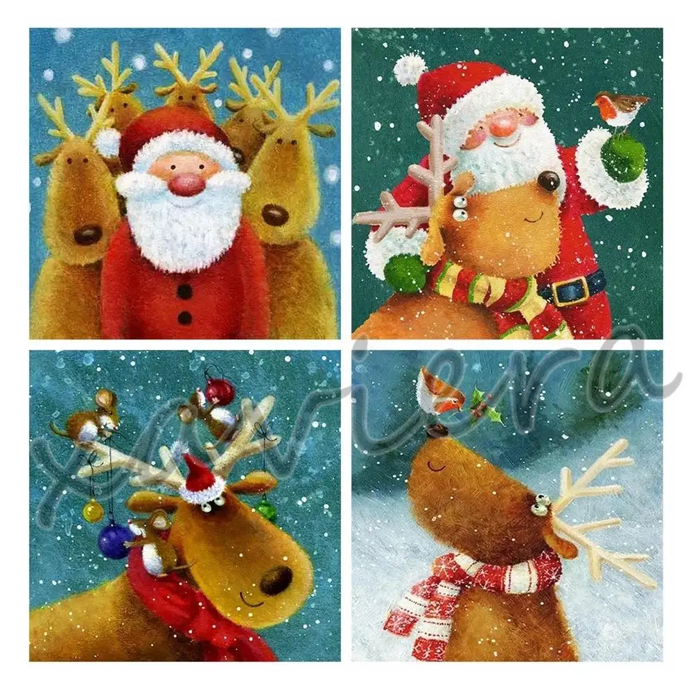 

Full Diamond Embroidery Santa Claus Deer Diamond Painting Cartoon Picture of Rhinestone Mosaic Cross Stitch Handmade Artwork