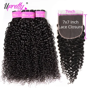

Upretty Hair Brazilian Hair Weave Bundles With Closure 7x7 Lace Closure With Bundles Remy Human Hair Curly Bundles With Closure
