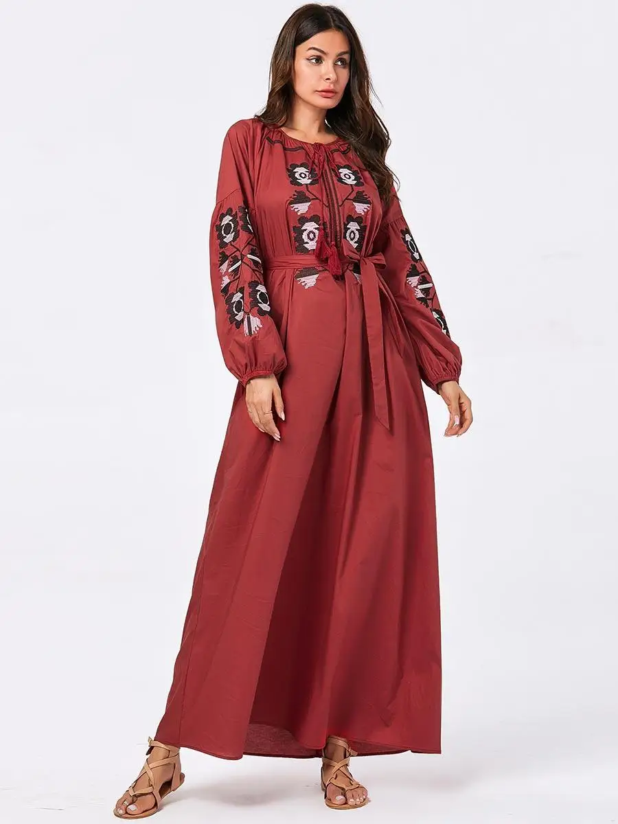 Abaya женское мусульманское длинное платье для девочки вышивка кафтан исламский винтажный Повседневный халат платье осень платье с длинными рукавами арабский Повседневный
