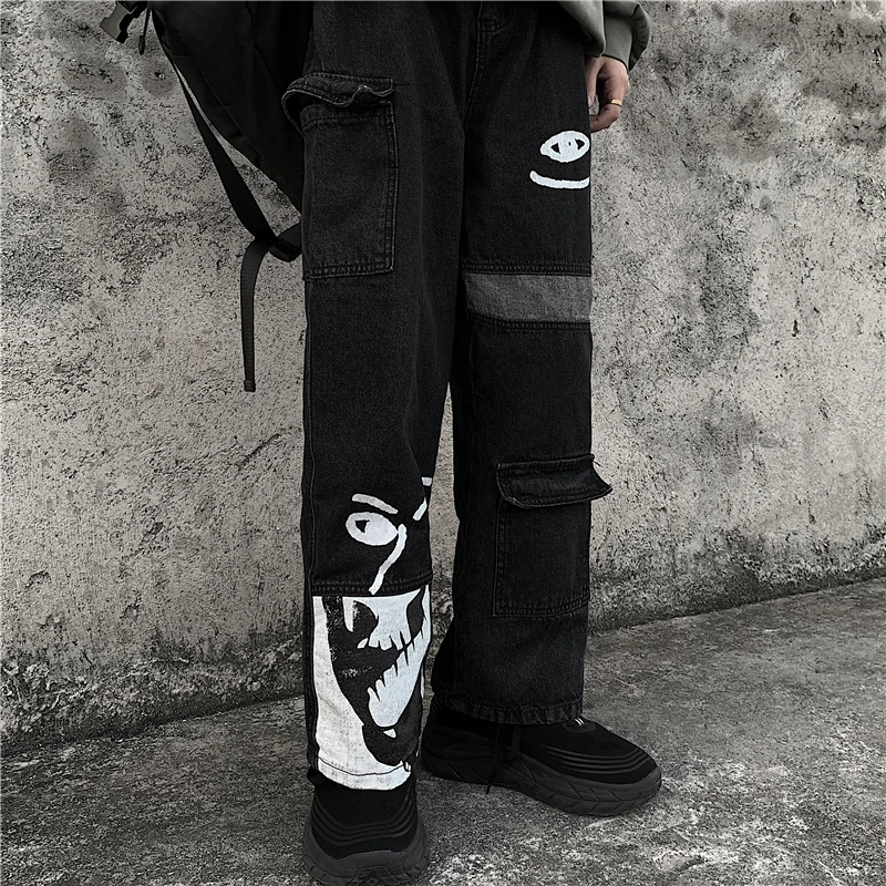 black pants Woherb Harajuku, уличная одежда, Широкие джинсовые штаны для женщин, хип-хоп, с принтом, прямые, до щиколотки, брюки, корейская мода, новинка 91564 - Цвет: black pants