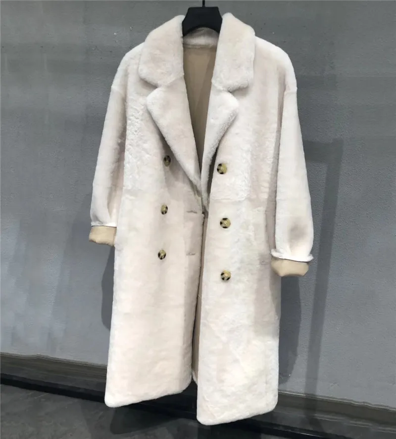 Зимнее пальто из овечьей кожи белого цвета с двойным лицом, меховое пальто, толстая двубортная куртка из овечьей шерсти, пальто с плюшевым мишкой