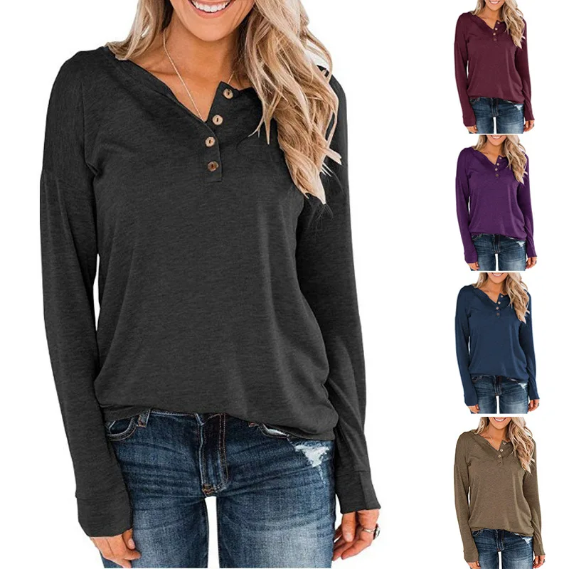 2021 nova primavera topos Big de malha feminina манга comprida bot?es solto moda casual pul?ver camiseta | Женская одежда