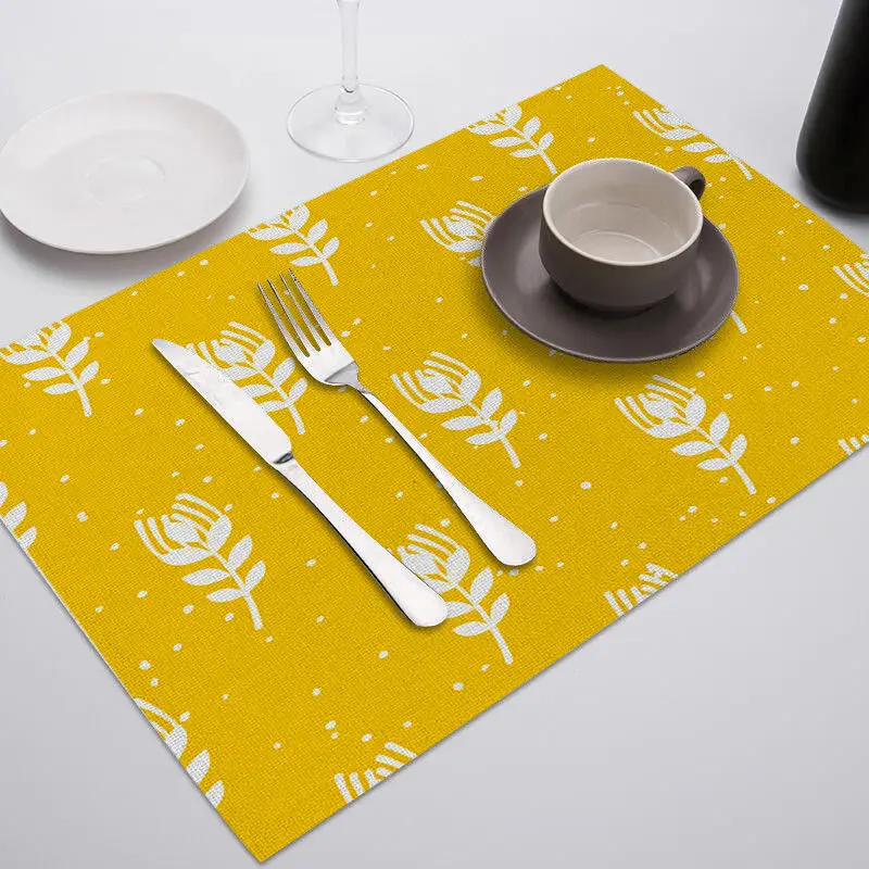 CD06610 Fuwatacchi Yellow Placemat for Dining Table Pads New Rectangle Tableware Napkins Restaurant Decoration Accessories Cup Coaster - Цвет: CD06610