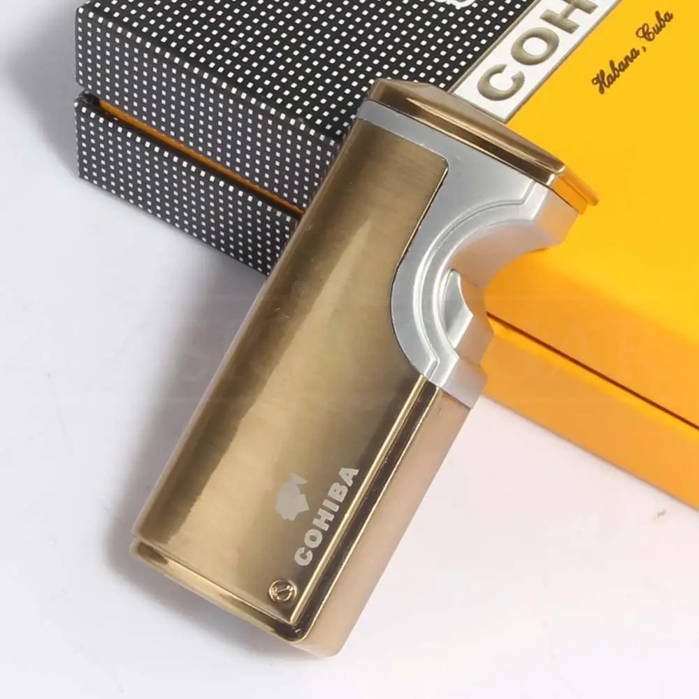 COHIBA металлический ветрозащитный usb-прикуриватель электрический 3 струйный факел прикуриватель электронный карманный, Перезаряжаемый Зажигалка для сигар