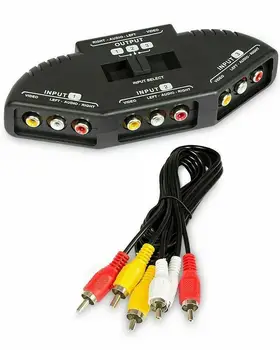 

3-Way RCA Switcher Splitter 3 in 1 out RCA Audio Video AV Selector with Cable