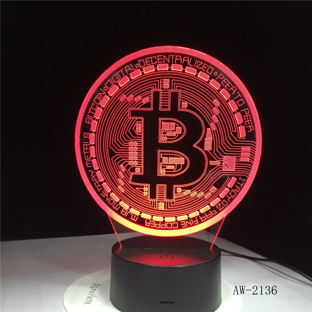 Биткоин знак 3D свет моделирование ночные светильники 7 Красочные Usb монета настольная лампа детская спальня спящий свет офис свет AW-2136