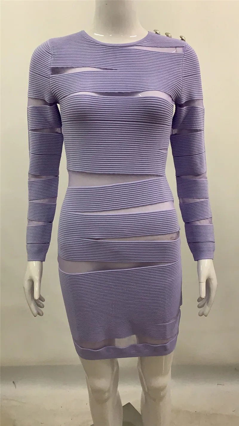 Высокое качество Черный Фиолетовый с длинным рукавом Твердые Bodycon Зимние женские Бандажное платье ночные вечерние платья