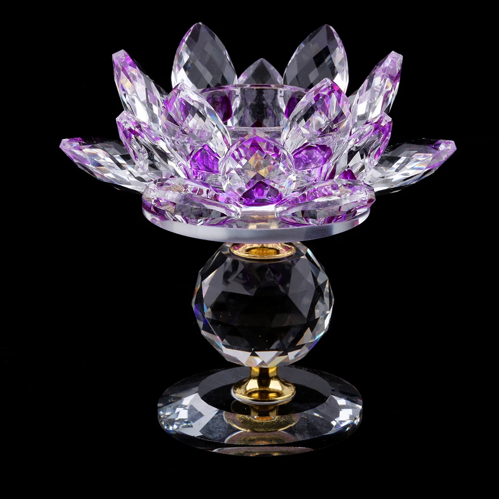 Purple Crystal Lotus Flower Candle Holder Tealight Home Tabletop Feng Shui Decoration Ornaments - Цвет: Purple