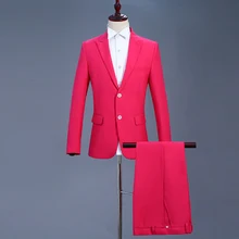 Красный мужской костюм, набор, две пуговицы, вечерние, свадебные, Groomsman, представление, ведущий драма, корейский стиль