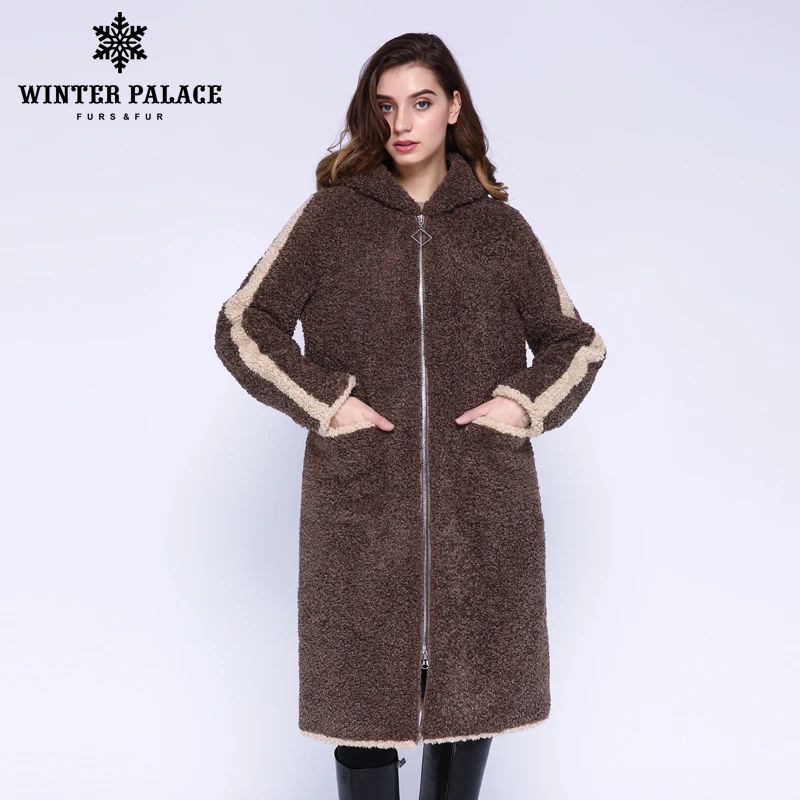 Kopen Winter Paleis 2019 Vrouwen Nieuwe Wollen Jas Lange Hooded Trenchcoat Granulaire Wol Bevat 30% Rits Winter Warm Bont jas