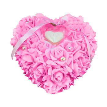 

Wedding Ring Box Hang Ring Pillow Heart Design Rhinestone Pearl Ring Storage Box Foam Case Wedding Favors Decoration