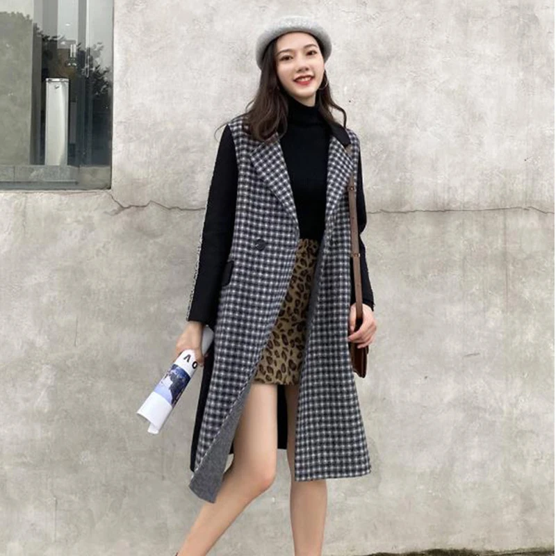 

2020 Women's New Woolen Coat Women's Spring, Autumn and Winter Woolen Coat Casual Long Style Korean Fashion Coat Q10