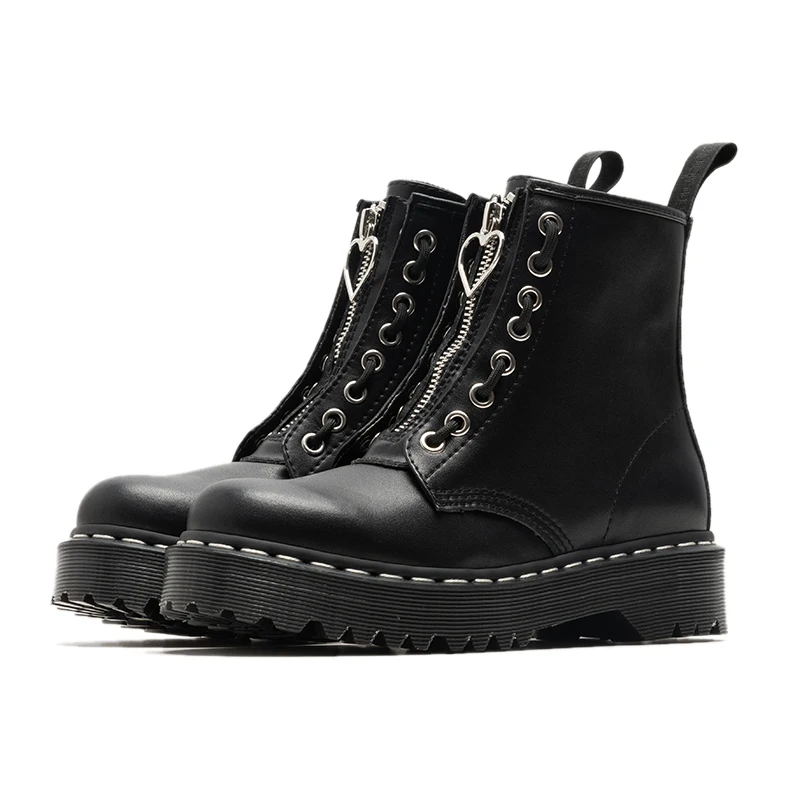 Buono Scarpe/черные мотоботы в стиле панк; ботильоны из натуральной кожи на молнии; botas Mujer; женские ботинки на толстой платформе; ботинки на шнуровке