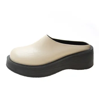 

Baotou half slippers women's autumn 2020 new muffin thick-soled increased casual half-support single shoes