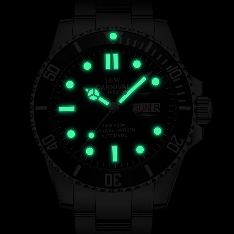 Carnival Top Brand Men Watch Military Sport Automatic Mechanical Watches Luminous Waterproof Stainless Steel Relogio Masculino