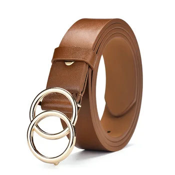 

Adjsutable Double Round Buckle Women Belt Dress Decoration PU Jeans Accessories Easy Use Waistband Gift All Suit Adult Casual