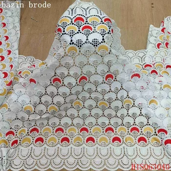 

Alisa white bazin lace brode african riche fabric nigeria cord embroidery with stones hollow out design dry lace for party dress