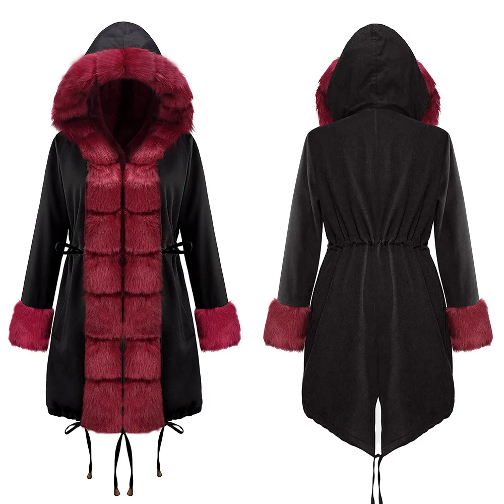 Hot Sale Simple Winter Women's Outwear Jacket Hooded Fur Collar Coat