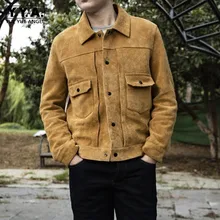 Высококачественная винтажная мужская куртка из натуральной кожи, Мужская однобортная кожаная куртка из коровьей замши, повседневная Мотоциклетная Куртка карго