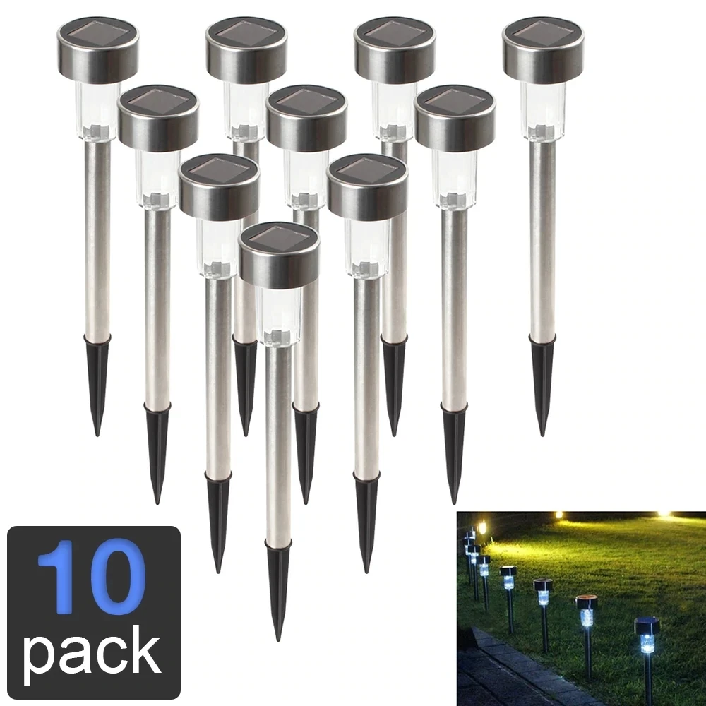 10pcs Stainless Steel LED Solar Light Outdoor Solar Powered Spotlight Garden / Park Lamp Lantern Grounding Sun Light Hot
