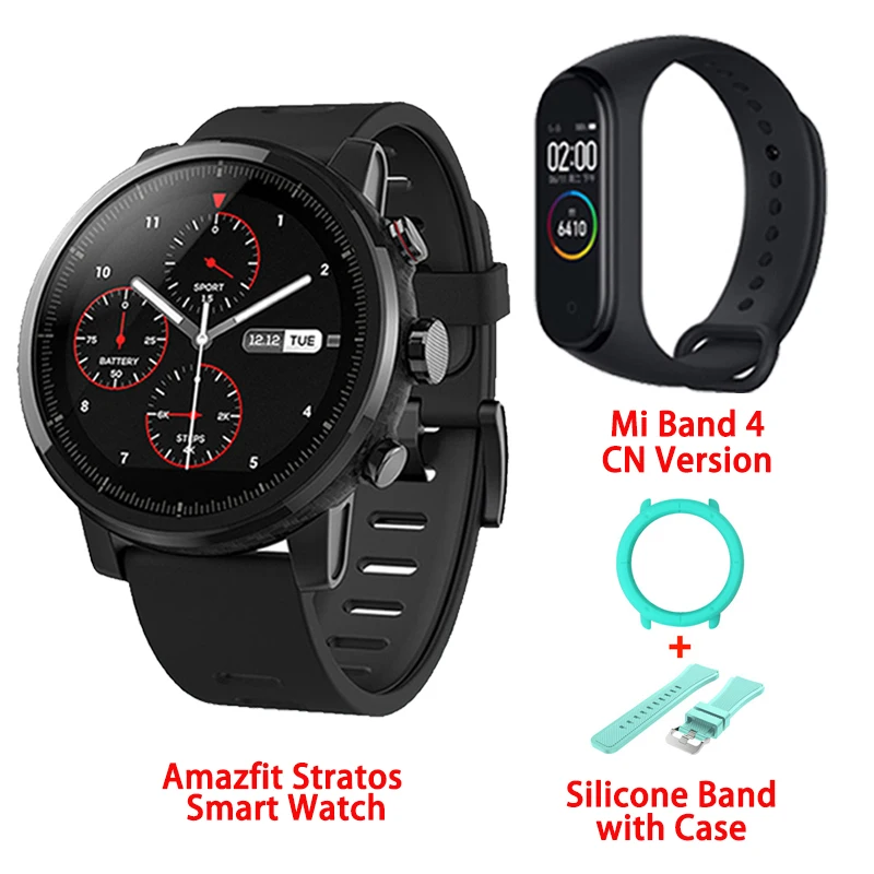 Amazfit Stratos умные часы gps 5ATM водонепроницаемые 2.5D gps монитор сердечного ритма спортивные плавательные умные часы Xiaomi экосистема продукт - Цвет: add Blue Case Strap